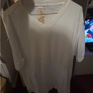 Perry Ellis White V-Neck Ribbed Tunic
